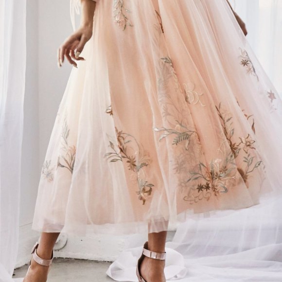 BLUSH color prom party tEVENING FORMAL Tea length MIDI DUCHESA DRESS ALA0862 - Picture 3 of 7